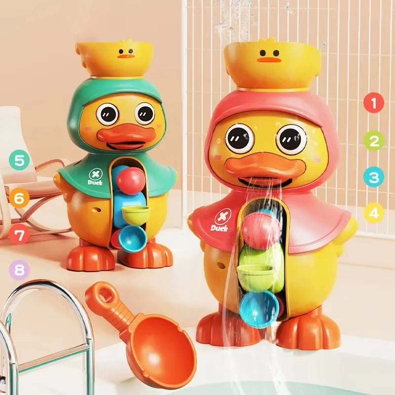 Children's Shower Bath Toys - Adorable Duck Bathtub Toys for Toddlers Aged 1-4 with Rotating Water Wheels and Powerful Suction for Bathroom Use