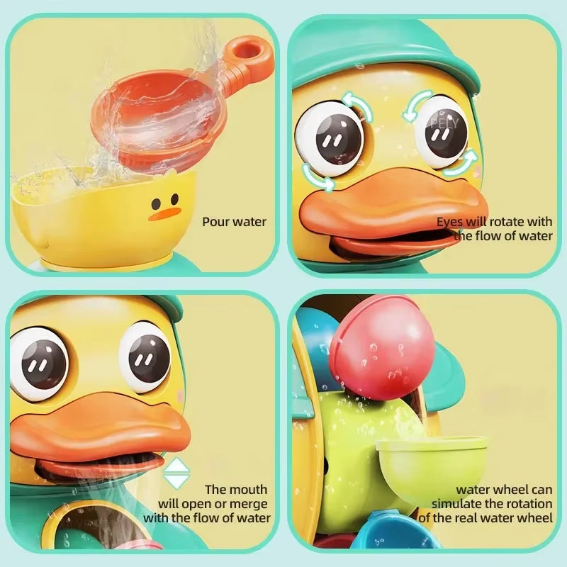Children's Shower Bath Toys - Adorable Duck Bathtub Toys for Toddlers Aged 1-4 with Rotating Water Wheels and Powerful Suction for Bathroom Use